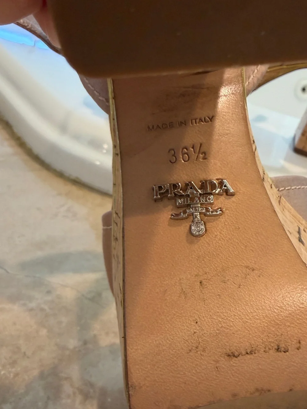 Prada Rose Blush Leather Crisscross Heels - Picture 5 of 5